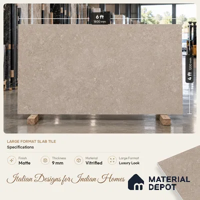 Stone Floor & Wall Tile TL 12927 G Hazestone Tortora  6 ft x 4 ft Vitrified Matte Finish Tile - 9 mm | 3 Random Design | Suitable for Living Room, Bedroom, Bathroom, Office & Dining
