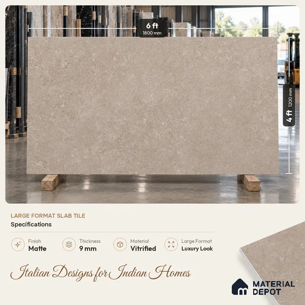Stone Floor & Wall Tile TL 12927 G Hazestone Tortora 6 ft x 4 ft Vitrified Matte Finish Tile - 9 mm | 3 Random Design | Suitable for Living Room, Bedroom, Bathroom, Office & Dining