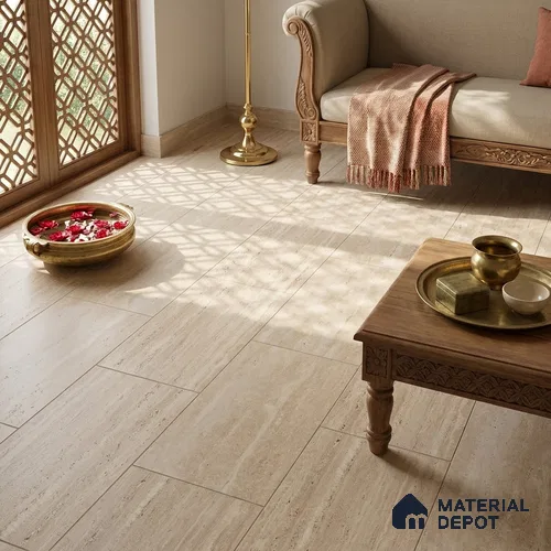 Marble Travertine Wall & Floor Tile TL 12957 Brown 4 ft x 2 ft Matte Finish Vitrified Tile - 9 mm | 4 Random Designs | Suitable for Living Room, Dining, Feature / Accent Walls