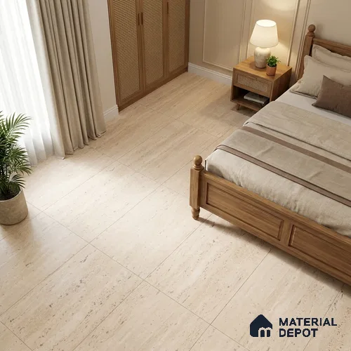 Marble Travertine Wall & Floor Tile TL 12957 B Cream 4 ft x 2 ft Matte Finish Vitrified Tile - 9 mm | 4 Random Designs | Suitable for Living Room, Dining, Feature / Accent Walls