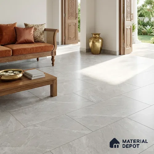 Marble Wall & Floor Tile TL 12960 B Bianco 4 ft x 2 ft Matte Finish Vitrified Tile - 9 mm | 4 Random Designs | Suitable For Living Room, Bedroom, Kitchen