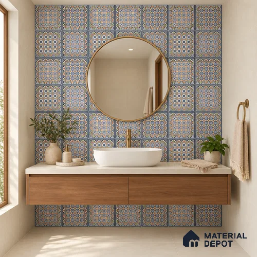 Moroccan Wall & Floor Tile TL 13042 Cobalt Mosaic 8 in x 8 in Vitrified Matte Finish - 8.5 mm | 4 Random Designs | Luster Effect | Suitable for Living Room, Dining, Bathroom & Kitchen