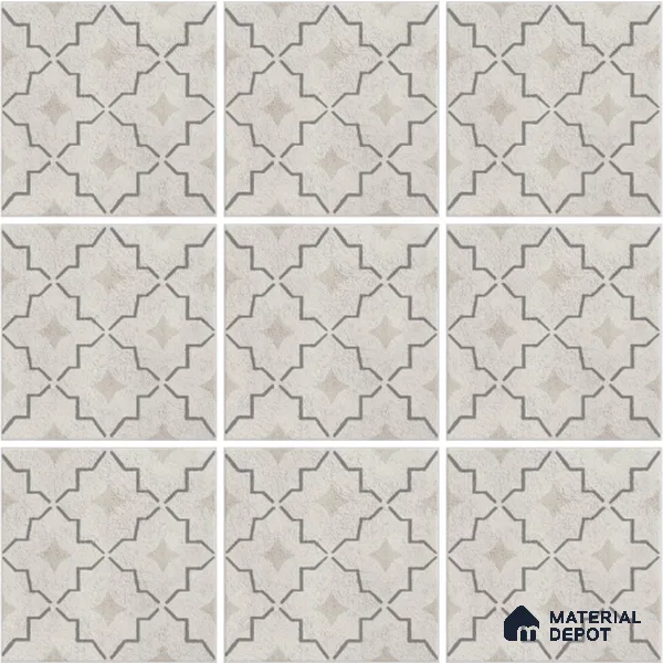 Patterned Wall & Floor Tile TL 13050 B Ivory Trellis 8 in x 8 in Vitrified Matte Finish - 8.5 mm | Luster Effect | Suitable for Living Room, Dining, Bathroom & Kitchen