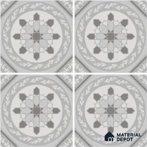 Moroccan Wall & Floor Tile TL 13050 D Silver Medallion 8 in x 8 in Vitrified Matte Finish - 8.5 mm | Luster Effect | Suitable for Living Room, Dining, Bathroom & Kitchen