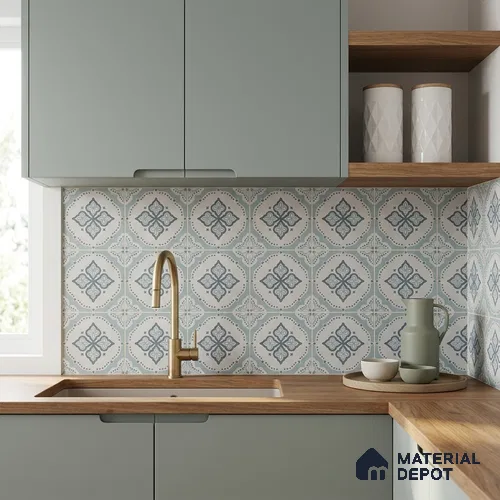Moroccan Wall & Floor Tile TL 13052 Azure Diamond 8 in x 8 in Vitrified Matte Finish - 8.5 mm | Luster Effect | Suitable for Living Room, Dining, Bathroom & Kitchen