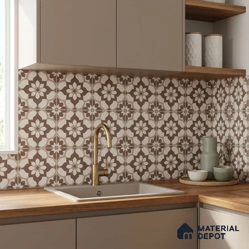 Moroccan Wall & Floor Tile TL 13054 Bronze Rosette 8 in x 8 in Vitrified Matte Finish - 8.5 mm | Luster Effect | Suitable for Living Room, Dining, Bathroom & Kitchen