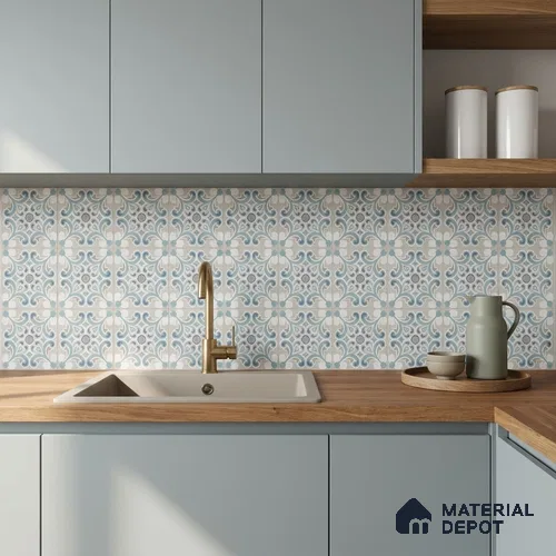 Moroccan Wall & Floor Tile TL 13055 Mist Arabesque 8 in x 8 in Vitrified Matte Finish - 8.5 mm | Luster Effect | Suitable for Living Room, Dining, Bathroom & Kitchen