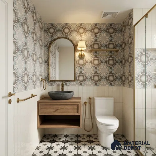 Moroccan Wall & Floor Tile TL 13056 Vintage Medallion 8 in x 8 in Vitrified Matte Finish - 8.5 mm | Luster Effect | Suitable for Living Room, Dining, Bathroom & Kitchen