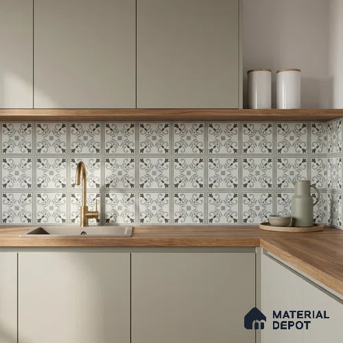 Moroccan Wall & Floor Tile TL 13057 Glacier Fleur 8 in x 8 in Vitrified Matte Finish - 8.5 mm | Luster Effect | Suitable for Living Room, Dining, Bathroom & Kitchen