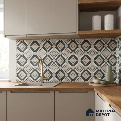 Moroccan Wall & Floor Tile TL 13060 Indigo Lattice 8 in x 8 in Vitrified Matte Finish - 8.5 mm | Luster Effect | Suitable for Living Room, Dining, Bathroom & Kitchen