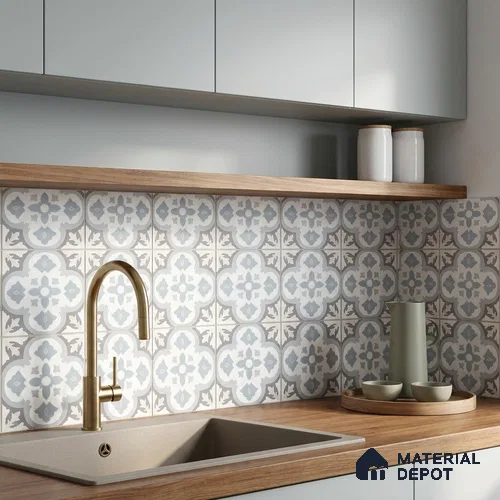 Moroccan Wall & Floor Tile TL 13062 Silver Arabesque 8 in x 8 in Vitrified Matte Finish - 8.5 mm | Luster Effect | Suitable for Living Room, Dining, Bathroom & Kitchen