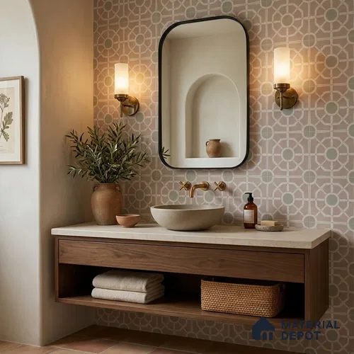 Moroccan Wall & Floor Tile TL 13063 Blush Loop 8 in x 8 in Vitrified Matte Finish - 8.5 mm | Luster Effect | Suitable for Living Room, Dining, Bathroom & Kitchen