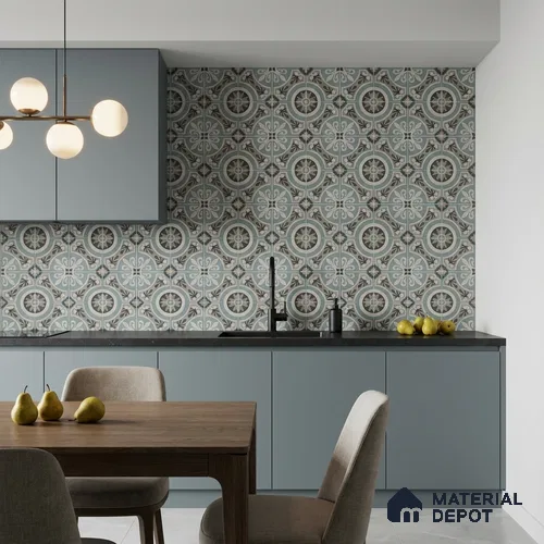 Moroccan Wall & Floor Tile TL 13066 Sage Compass 8 in x 8 in Vitrified Matte Finish - 8.5 mm | Luster Effect | Suitable for Living Room, Dining, Bathroom & Kitchen