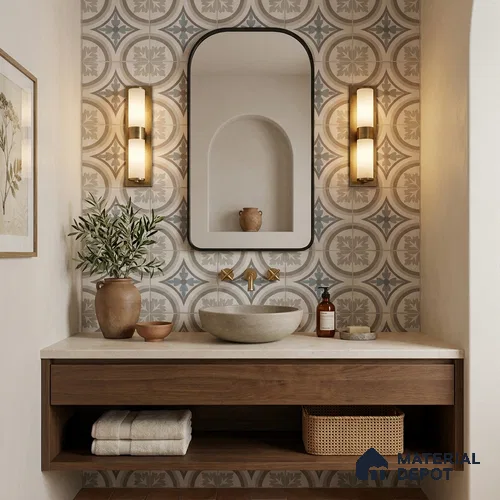 Moroccan Wall & Floor Tile TL 13067 Pearl Lattice 8 in x 8 in Vitrified Matte Finish - 8.5 mm | Luster Effect | Suitable for Living Room, Dining, Bathroom & Kitchen