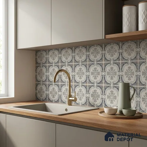 Moroccan Wall & Floor Tile TL 13068 Indigo Crest 8 in x 8 in Vitrified Matte Finish - 8.5 mm | Luster Effect | Suitable for Living Room, Dining, Bathroom & Kitchen