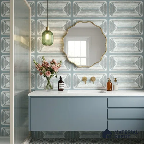 Moroccan Wall & Floor Tile TL 13070 B Aqua Maze 8 in x 8 in Vitrified Matte Finish - 8.5 mm | Luster Effect | Suitable for Living Room, Dining, Bathroom & Kitchen