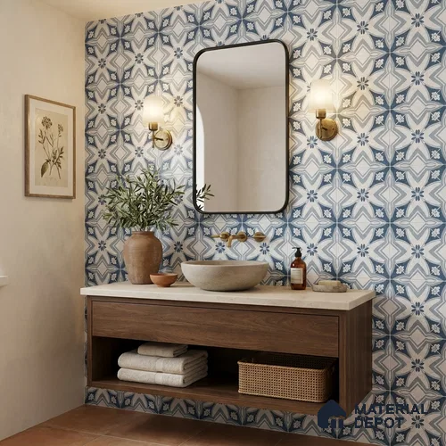 Moroccan Wall & Floor Tile TL 13072 Cobalt Star 8 in x 8 in Vitrified Matte Finish - 8.5 mm | Luster Effect | Suitable for Living Room, Dining, Bathroom & Kitchen