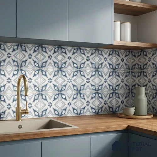 Moroccan Wall & Floor Tile TL 13072 Cobalt Star 8 in x 8 in Vitrified Matte Finish - 8.5 mm | Luster Effect | Suitable for Living Room, Dining, Bathroom & Kitchen