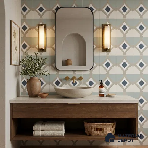 Moroccan Wall & Floor Tile TL 13074 Denim Diamond 8 in x 8 in Vitrified Matte Finish - 8.5 mm | Luster Effect | Suitable for Living Room, Dining, Bathroom & Kitchen