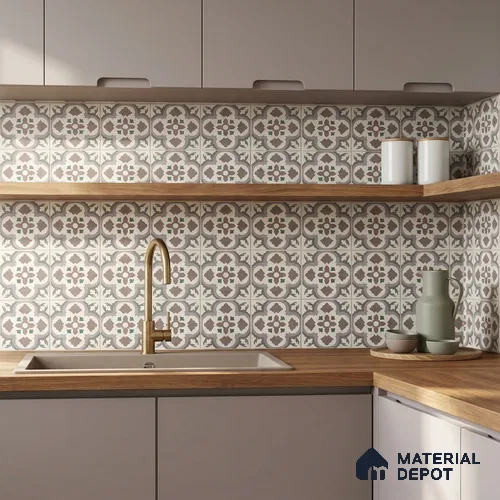 Moroccan Wall & Floor Tile TL 13075 Cocoa Blossom 8 in x 8 in Vitrified Matte Finish - 8.5 mm | Luster Effect | Suitable for Living Room, Dining, Bathroom & Kitchen