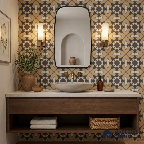 Moroccan Wall & Floor Tile TL 13076 Saffron Star 8 in x 8 in Vitrified Matte Finish - 8.5 mm | Luster Effect | Suitable for Living Room, Dining, Bathroom & Kitchen