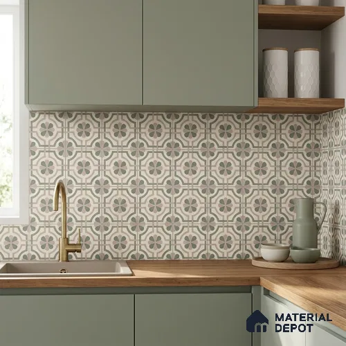 Moroccan Wall & Floor Tile TL 13077 Jade Rosette 8 in x 8 in Vitrified Matte Finish - 8.5 mm | Luster Effect | Suitable for Living Room, Dining, Bathroom & Kitchen