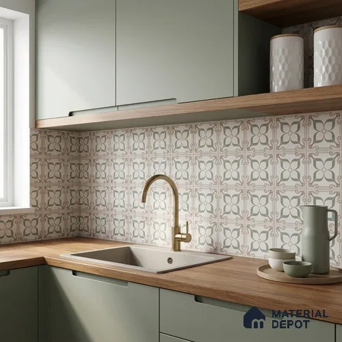 Moroccan Wall & Floor Tile TL 13079 Blush Trellis 8 in x 8 in Vitrified Matte Finish - 8.5 mm | Luster Effect | Suitable for Living Room, Dining, Bathroom & Kitchen