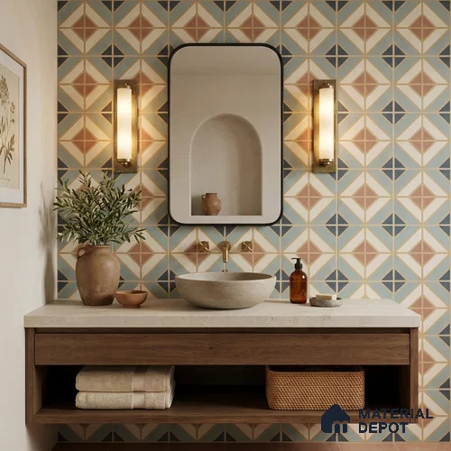 Moroccan Wall & Floor Tile TL 13080 Prism Diamond 8 in x 8 in Vitrified Matte Finish - 8.5 mm | Luster Effect | Suitable for Living Room, Dining, Bathroom & Kitchen