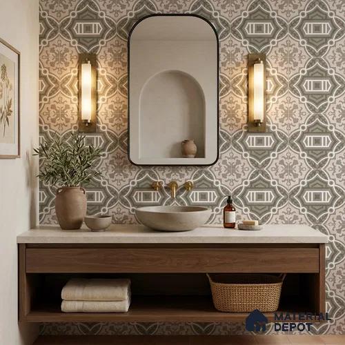Moroccan Wall & Floor Tile TL 13085 Verdant Patchwork 8 in x 8 in Vitrified Matte Finish - 8.5 mm | Luster Effect | Suitable for Living Room, Dining, Bathroom & Kitchen