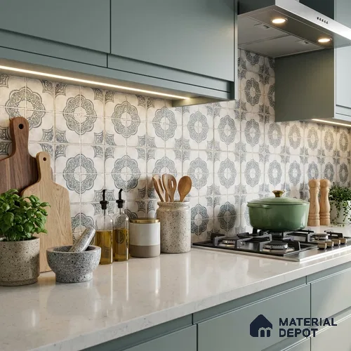 Moroccan Wall & Floor Tile TL 13086 Aegean Medallion 8 in x 8 in Vitrified Matte Finish - 8.5 mm | Luster Effect | Suitable for Living Room, Dining, Bathroom & Kitchen