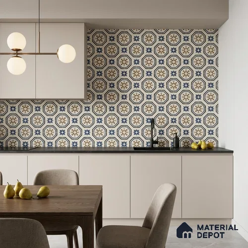 Moroccan Wall & Floor Tile TL 13087 Seafoam Emblem 8 in x 8 in Vitrified Matte Finish - 8.5 mm | Luster Effect | Suitable for Living Room, Dining, Bathroom & Kitchen
