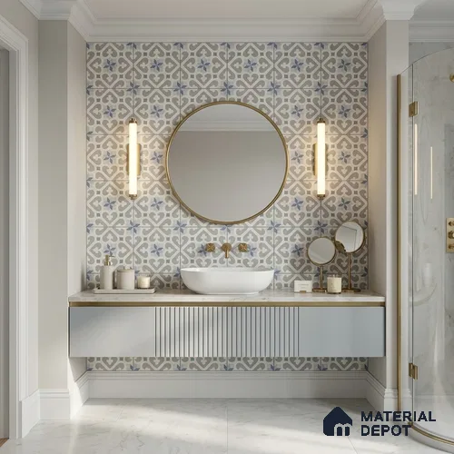 Moroccan Wall & Floor Tile TL 13088 Sand Fleur 8 in x 8 in Vitrified Matte Finish - 8.5 mm | Luster Effect | Suitable for Living Room, Dining, Bathroom & Kitchen