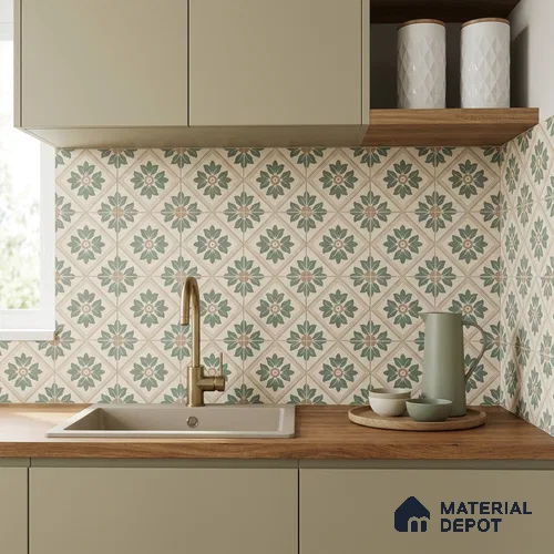 Moroccan Wall & Floor Tile TL 13089 Verdant Wreath 8 in x 8 in Vitrified Matte Finish - 8.5 mm | Luster Effect | Suitable for Living Room, Dining, Bathroom & Kitchen