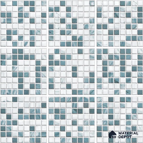 Stone Wall & Floor Tile TL 13093 Sea Glass Grid 8 in x 8 in Vitrified Glossy Finish - 8.5 mm | 9 Random Designs | Luster Gloss | Suitable for Bathroom, Terrace, Patio & Courtyard