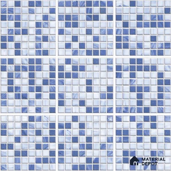 Stone Wall & Floor Tile TL 13093 B Ocean Glass Grid 8 in x 8 in Vitrified Glossy Finish - 8.5 mm | 9 Random Designs | Luster Gloss | Suitable for Bathroom, Terrace, Patio & Courtyard