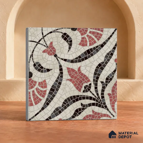Handmade Third Fired Patterned Wall & Floor Decor Tile TL 13121 Tulip Vine 300x300 mm Embossed Glossy Finish Vitrified Tile - 9 mm | Suitable For Kitchen, Bathroom, Living Area