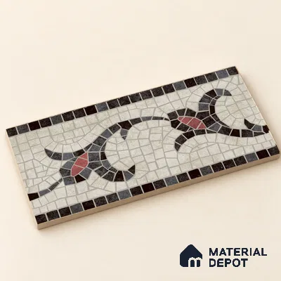 Handmade Third Fired Patterned Wall & Floor Border Tile TL 13121 B Tulip Vine 300x147 mm Embossed Glossy Finish Vitrified Tile - 9 mm | Suitable For Kitchen, Bathroom, Living Area