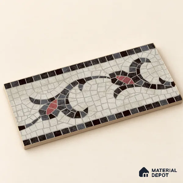 Handmade Third Fired Patterned Wall & Floor Border Tile TL 13121 B Tulip Vine 300x147 mm Embossed Glossy Finish Vitrified Tile - 9 mm | Suitable For Kitchen, Bathroom, Living Area