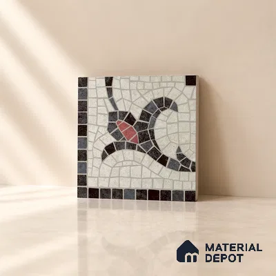 Handmade Third Fired Patterned Wall & Floor Corner Tile TL 13121 C Tulip Vine 147x147 mm Embossed Glossy Finish Vitrified Tile - 9 mm | Suitable For Kitchen, Bathroom, Living Area