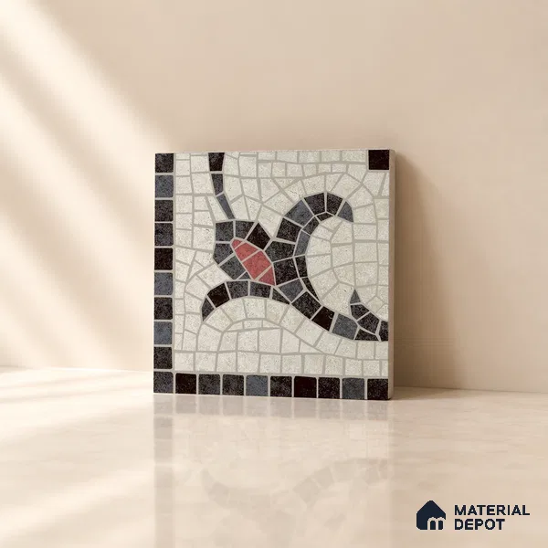 Handmade Third Fired Patterned Wall & Floor Corner Tile TL 13121 C Tulip Vine 147x147 mm Embossed Glossy Finish Vitrified Tile - 9 mm | Suitable For Kitchen, Bathroom, Living Area