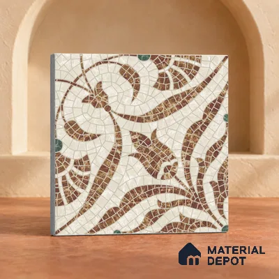 Handmade Third Fired Patterned Wall & Floor Decor Tile TL 13121 D Teal Leaf 300x300 mm Embossed Glossy Finish Vitrified Tile - 9 mm | Suitable For Kitchen, Bathroom, Living Area