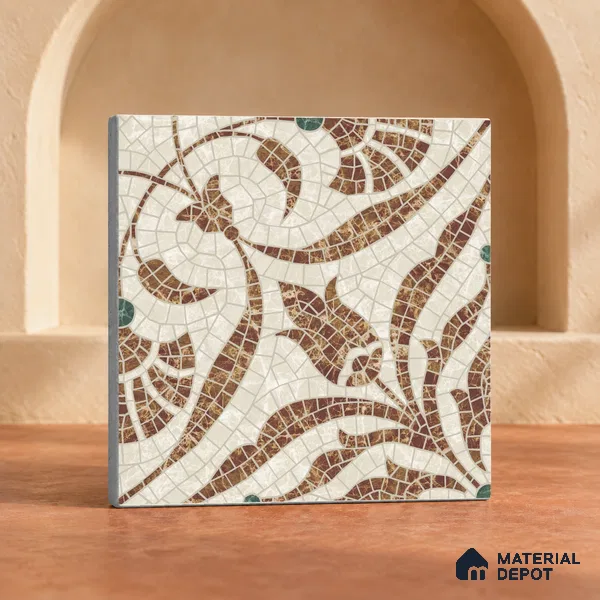 Handmade Third Fired Patterned Wall & Floor Decor Tile TL 13121 D Teal Leaf 300x300 mm Embossed Glossy Finish Vitrified Tile - 9 mm | Suitable For Kitchen, Bathroom, Living Area