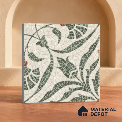 Handmade Third Fired Patterned Wall & Floor Decor Tile TL 13121 G Rust Leaf 300x300 mm Embossed Glossy Finish Vitrified Tile - 9 mm | Suitable For Kitchen, Bathroom, Living Area