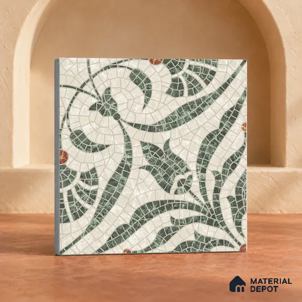 Handmade Third Fired Patterned Wall & Floor Decor Tile TL 13121 G Rust Leaf 300x300 mm Embossed Glossy Finish Vitrified Tile - 9 mm | Suitable For Kitchen, Bathroom, Living Area