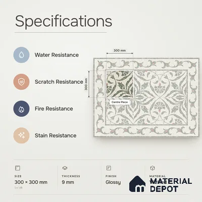 Handmade Third Fired Patterned Wall & Floor Decor Tile TL 13121 G Rust Leaf 300x300 mm Embossed Glossy Finish Vitrified Tile - 9 mm | Suitable For Kitchen, Bathroom, Living Area
