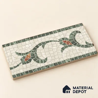Handmade Third Fired Patterned Wall & Floor Border Tile TL 13121 H Rust Leaf 300x147 mm Embossed Glossy Finish Vitrified Tile - 9 mm | Suitable For Kitchen, Bathroom, Living Area
