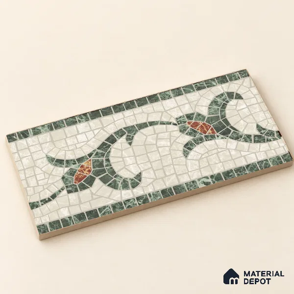 Handmade Third Fired Patterned Wall & Floor Border Tile TL 13121 H Rust Leaf 300x147 mm Embossed Glossy Finish Vitrified Tile - 9 mm | Suitable For Kitchen, Bathroom, Living Area
