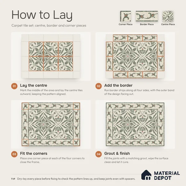 Handmade Third Fired Patterned Wall & Floor Corner Tile TL 13121 I Rust Leaf 147x147 mm Embossed Glossy Finish Vitrified Tile - 9 mm | Suitable For Kitchen, Bathroom, Living Area