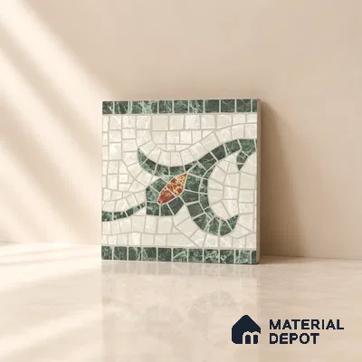 Handmade Third Fired Patterned Wall & Floor Corner Tile TL 13121 I Rust Leaf 147x147 mm Embossed Glossy Finish Vitrified Tile - 9 mm | Suitable For Kitchen, Bathroom, Living Area