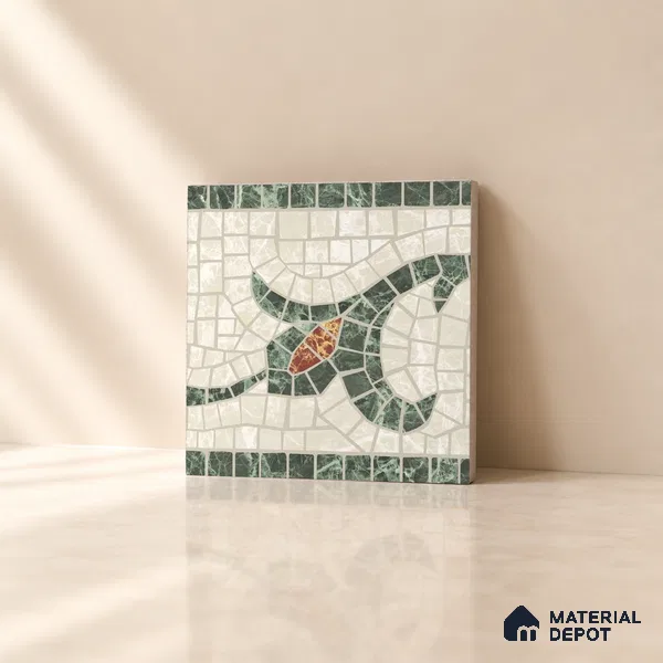 Handmade Third Fired Patterned Wall & Floor Corner Tile TL 13121 I Rust Leaf 147x147 mm Embossed Glossy Finish Vitrified Tile - 9 mm | Suitable For Kitchen, Bathroom, Living Area